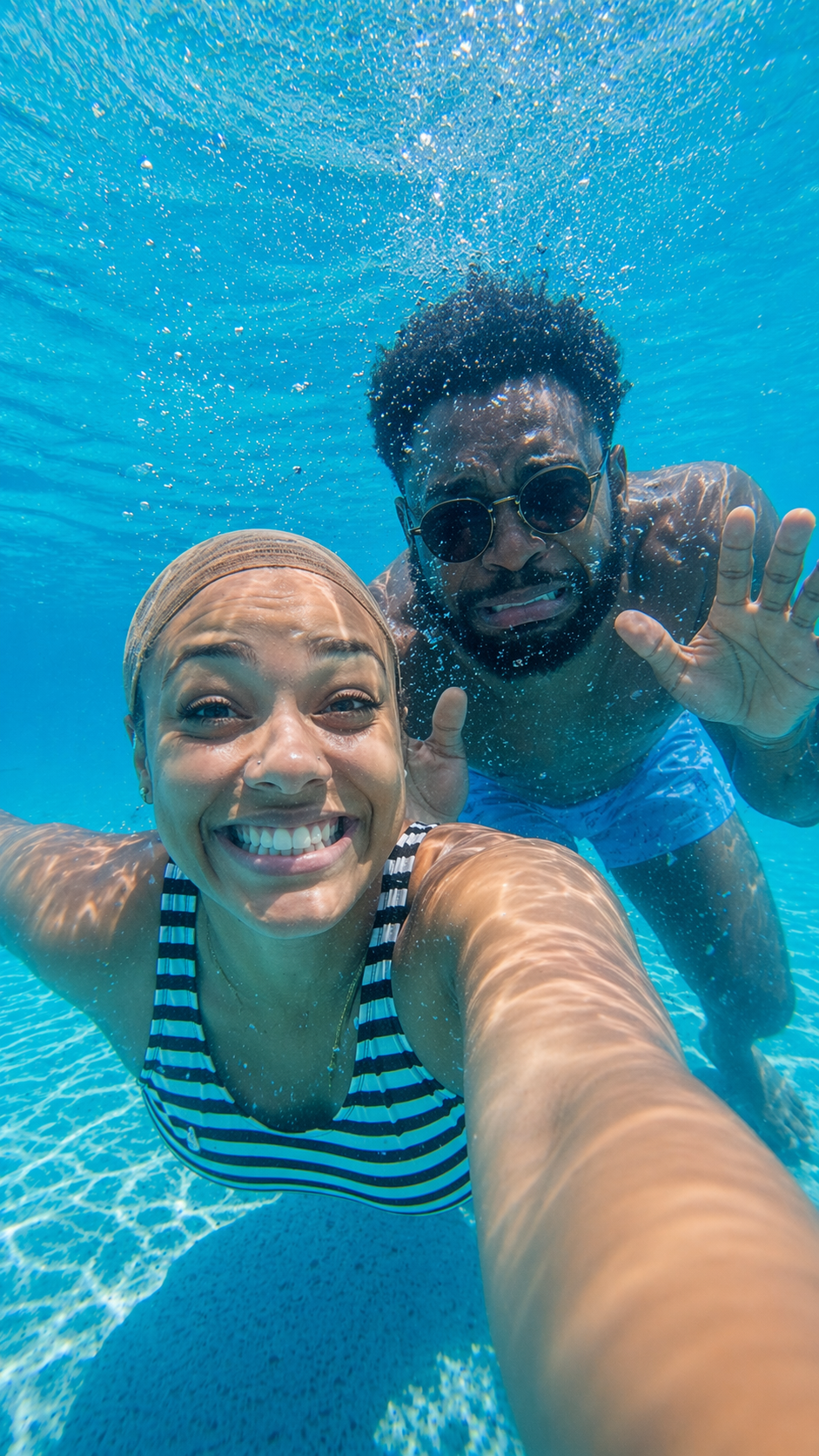 Underwater pool selfie at a Lagos pool day